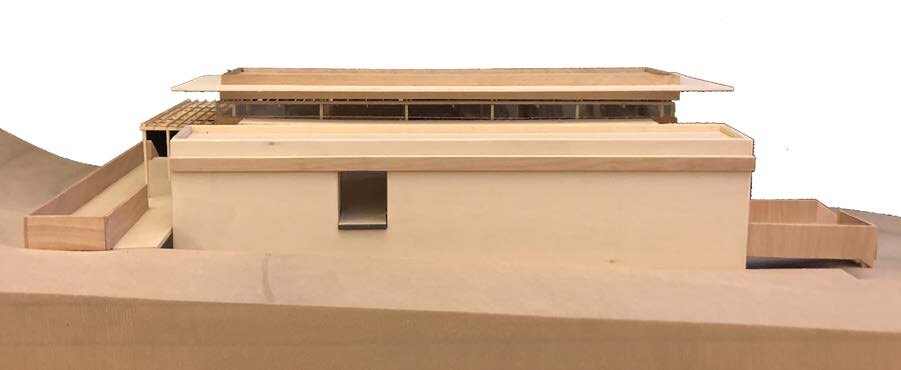 Front view of the visitor center model