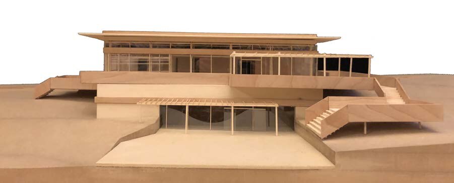 Rear view of the visitor center model