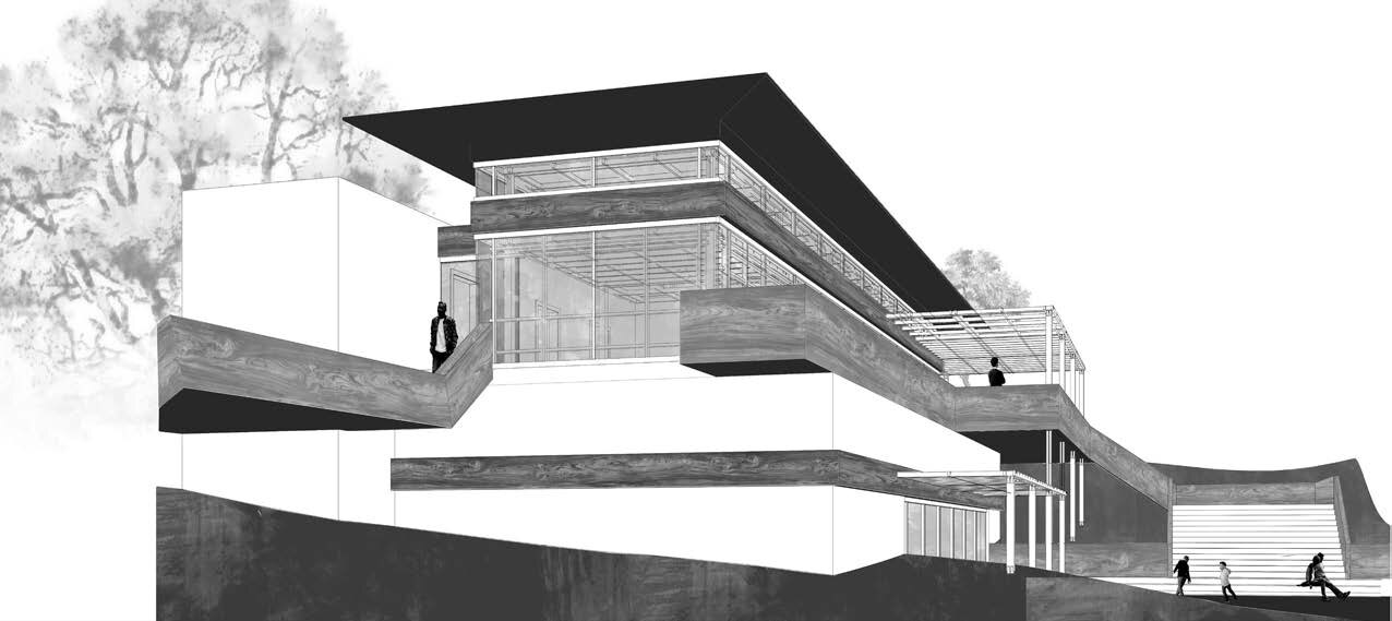 Building section drawing of the visitor center