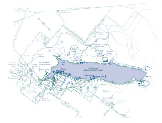 Site map of Hueston Woods State Park with the lake
