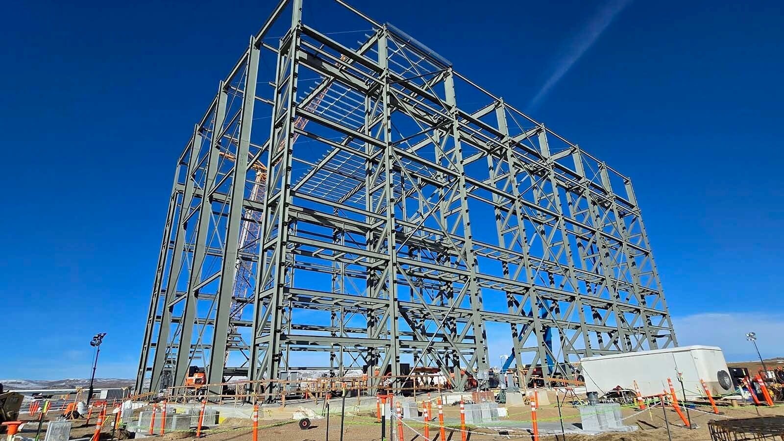 Structural steel frame of the Test and Fill Facility under construction