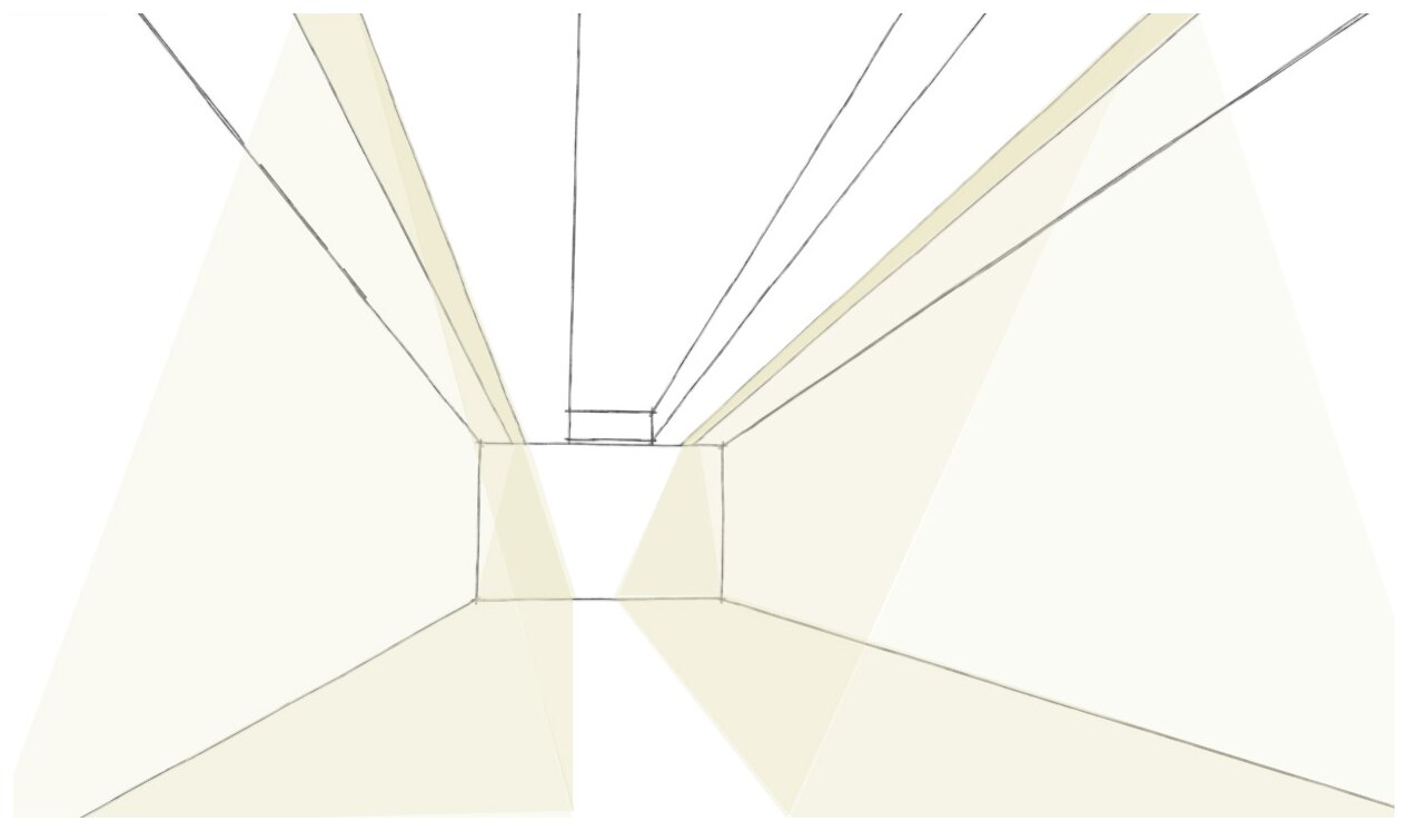 Sketch of corridor daylight with skylights far from the wall