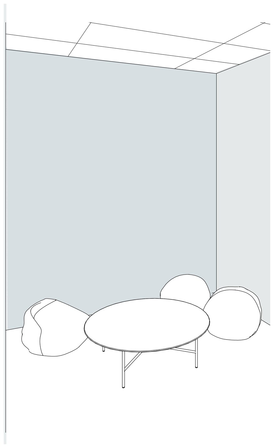 Sketch of a cornered-in individual space in a classroom