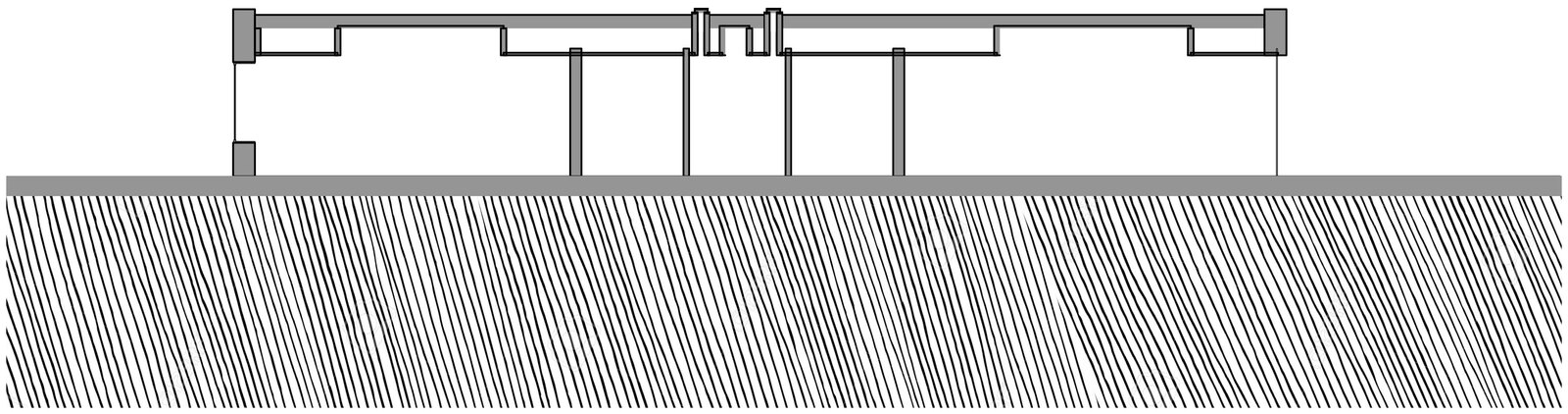 Building section showing lower and higher ceiling zones