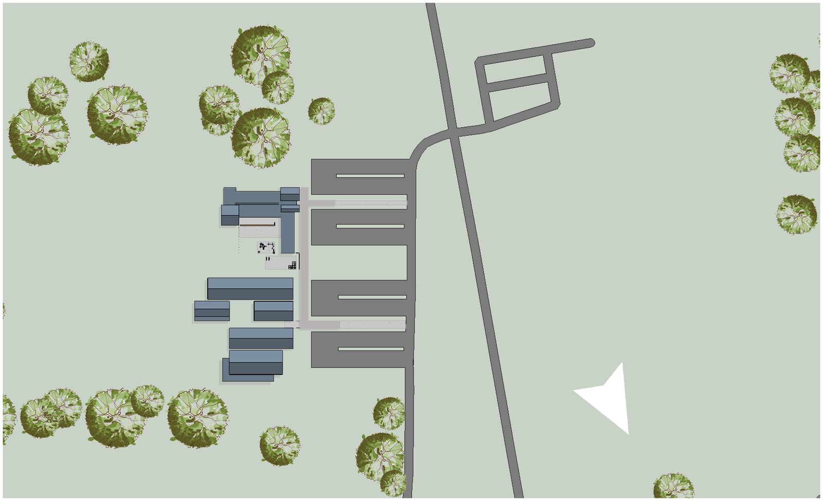 Site plan showing the new center connected to the existing school