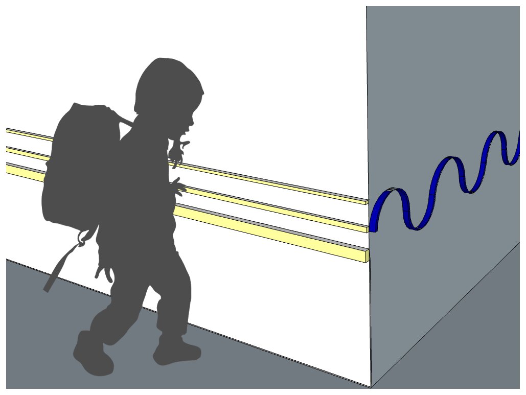 Silhouette of a child running a hand along a tactile wall rail
